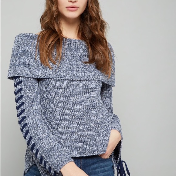 Blue Lace Up Off the Shoulder Sweater — rue21 - Picture 2 of 2